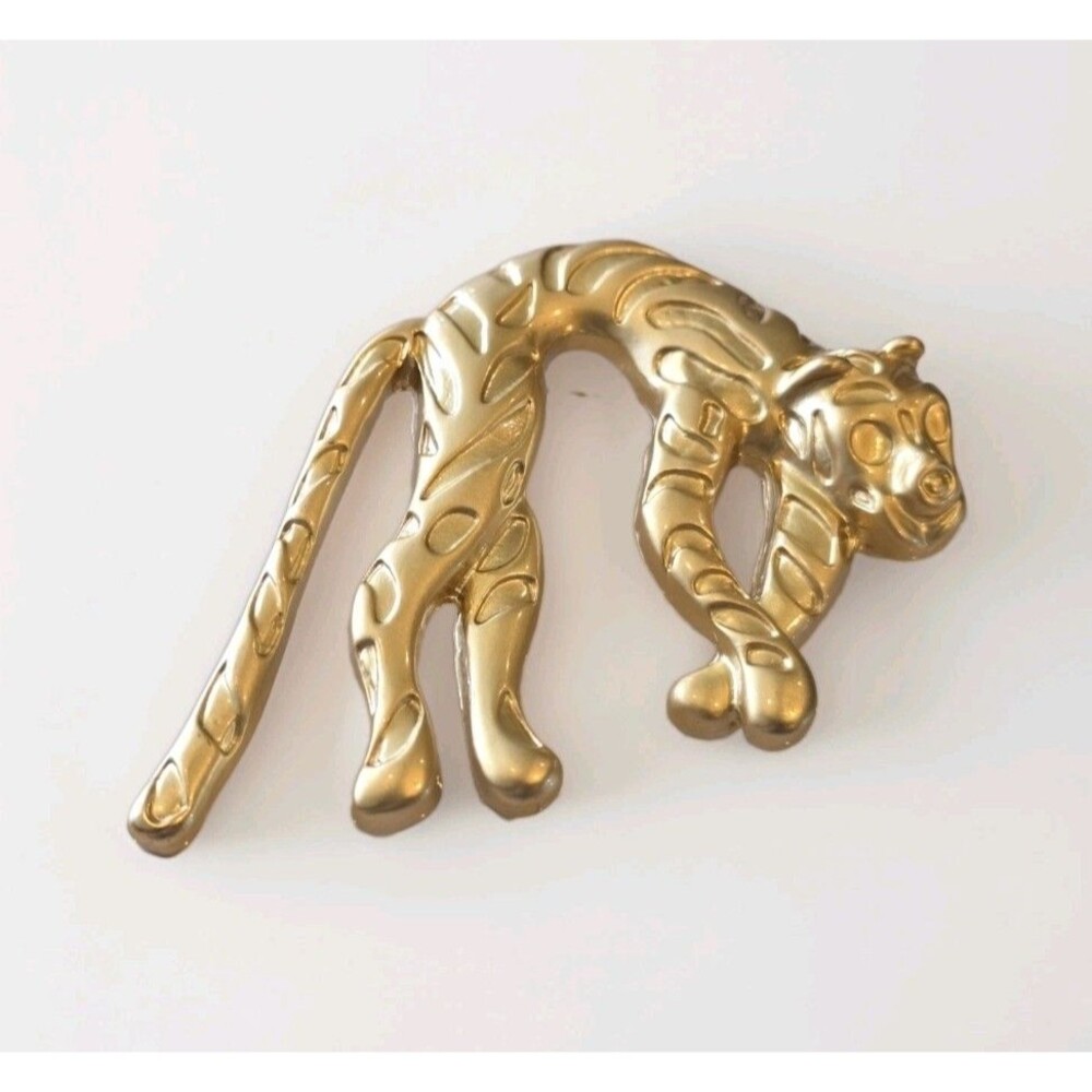 Gold Tone Leopard Panther Cheetah Brooch Pendant Big Cat Pin Animal #1335